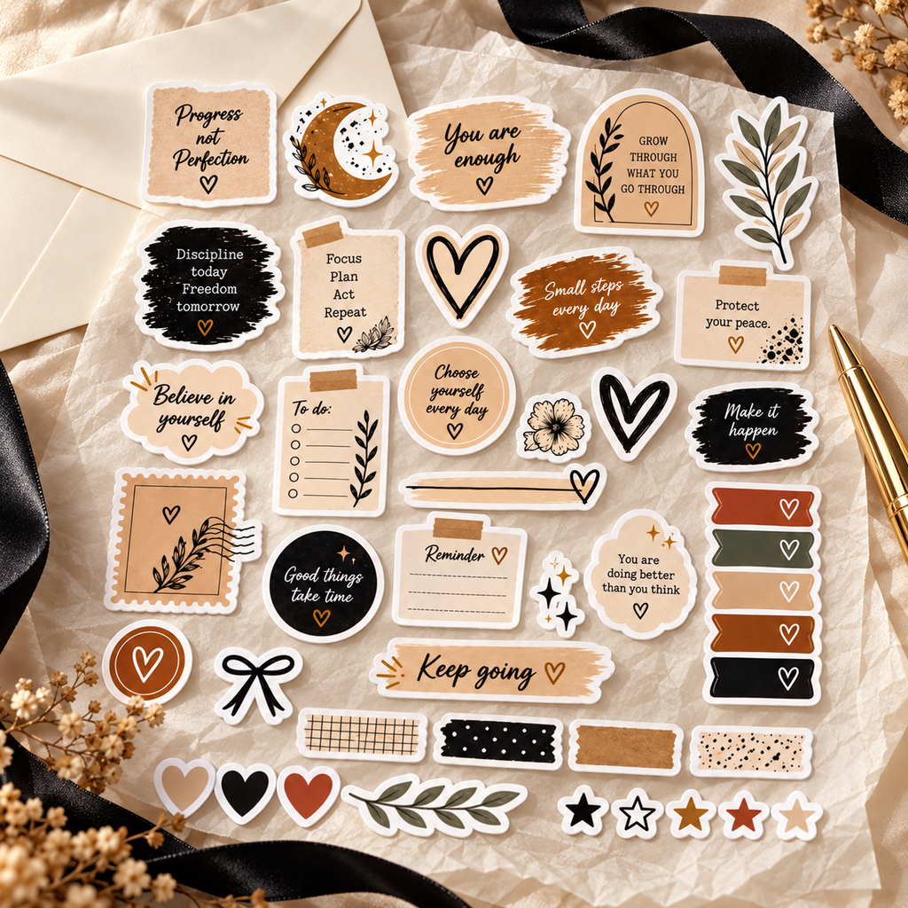 Start Inking gifting sticker product photograph in cream, black and terracotta