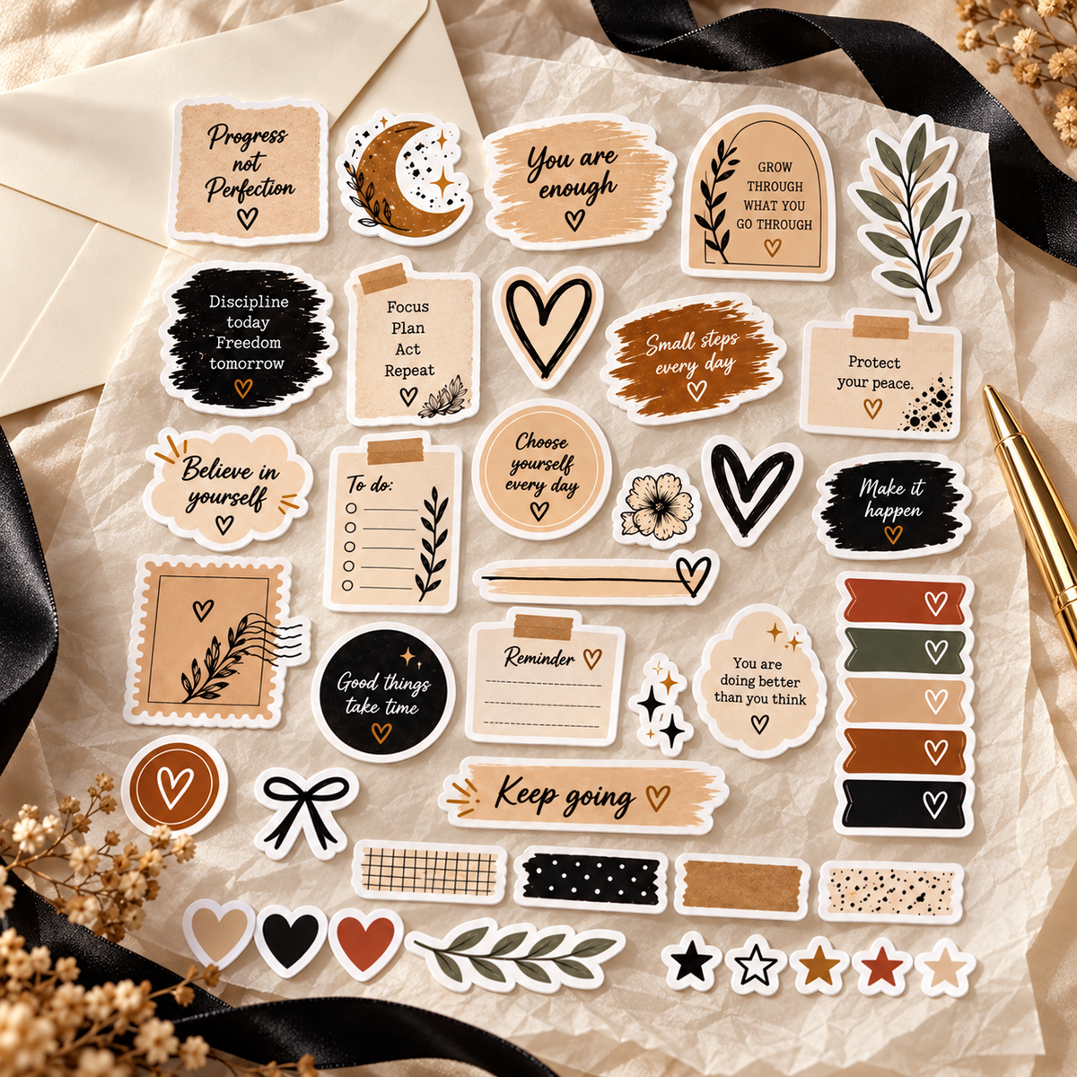 Start Inking gifting sticker product photograph in cream, black and terracotta