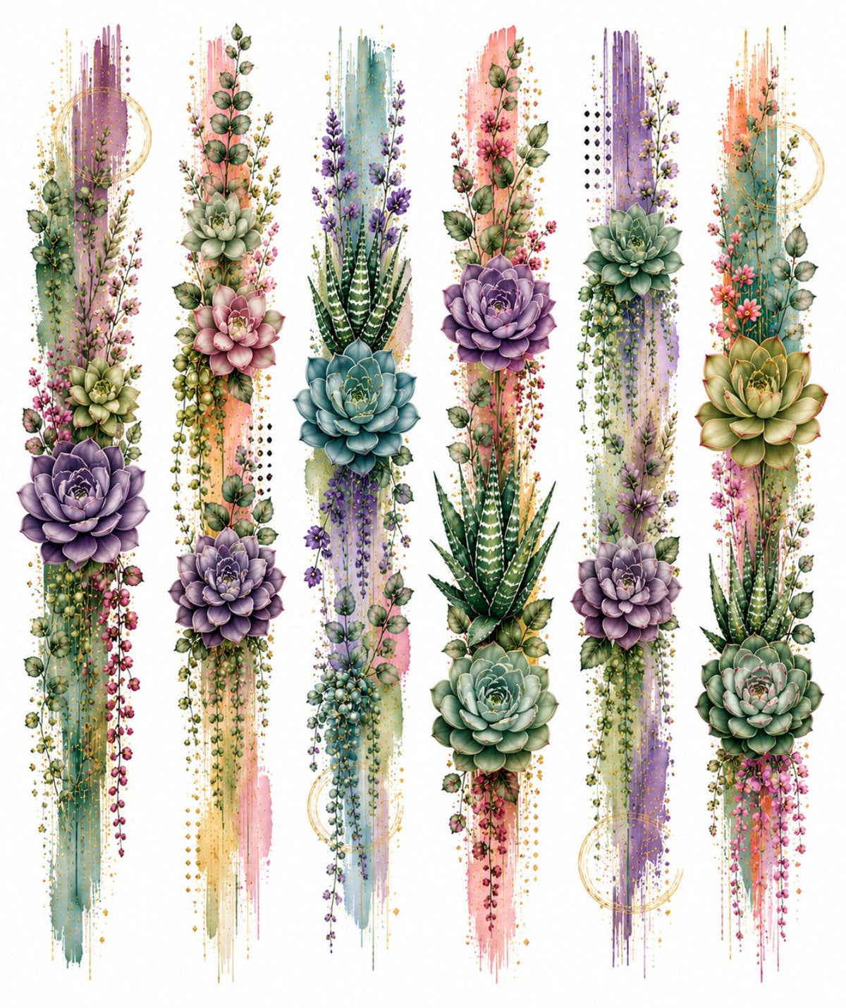 Succulent Garden watercolour border sticker sheet design