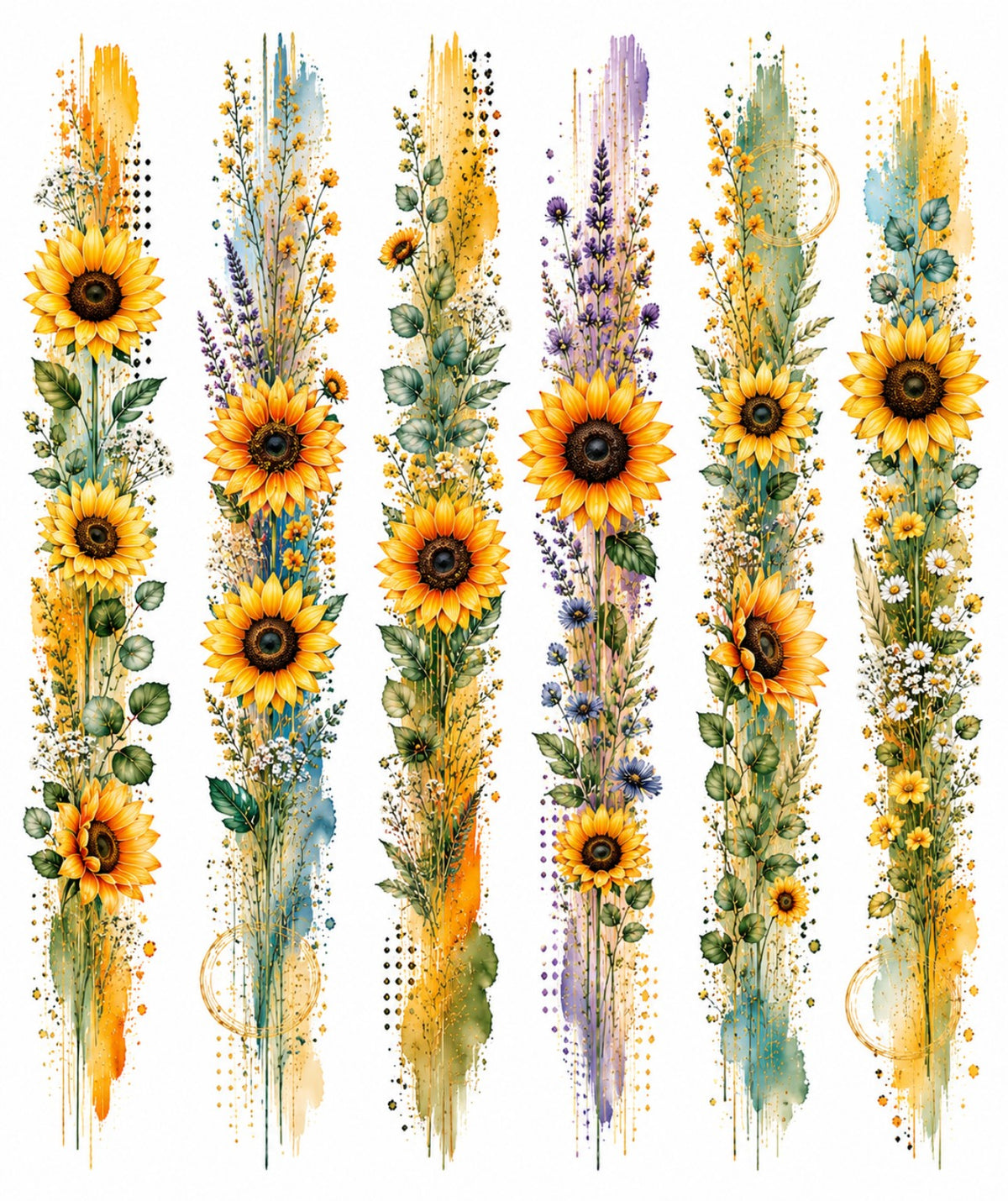 Sunflower Meadow watercolour border sticker sheet design