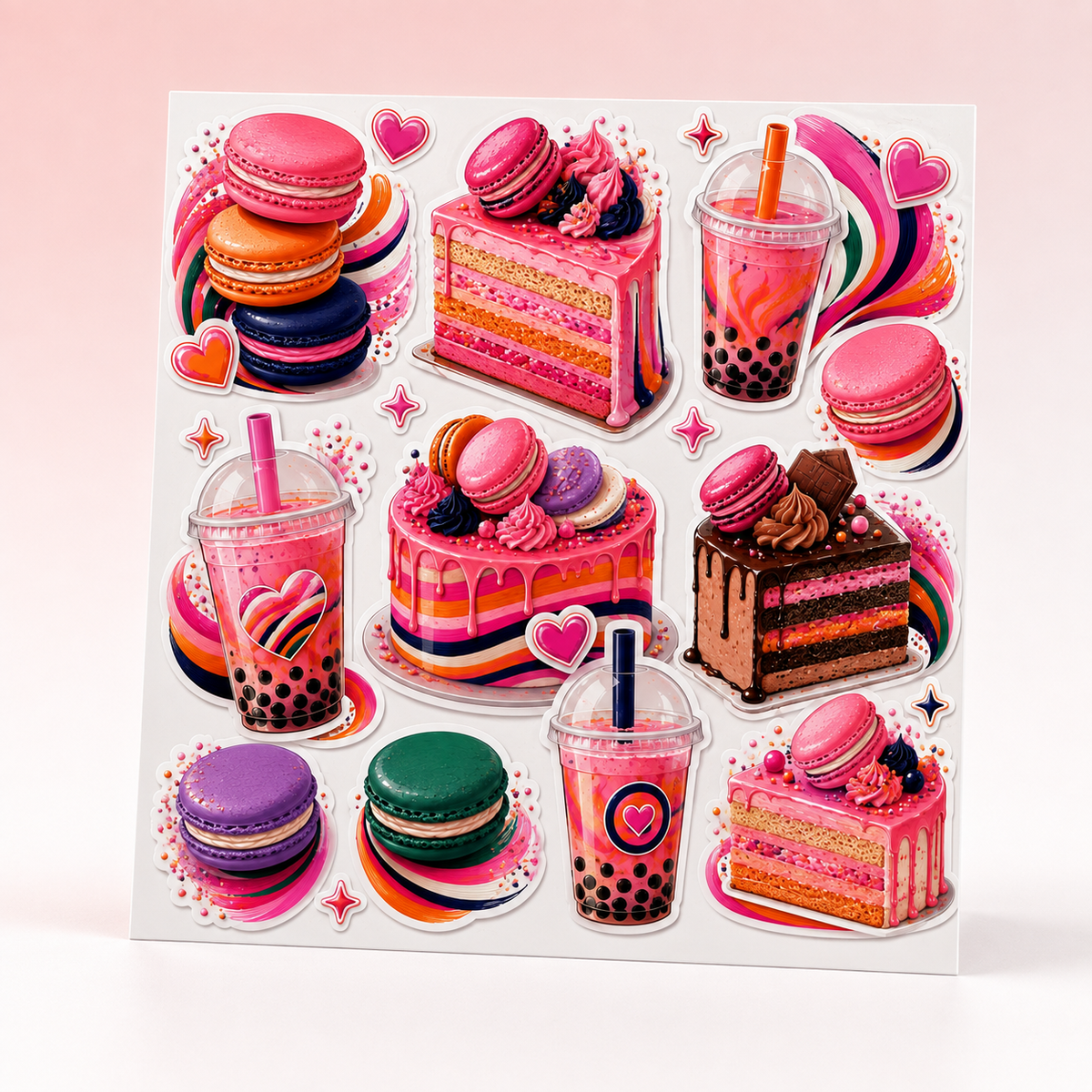 Close-up product mockup of the Sweet Treats and Boba sticker set