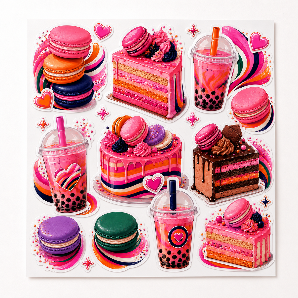 Sweet Treats and Boba sticker set full-sheet studio mockup