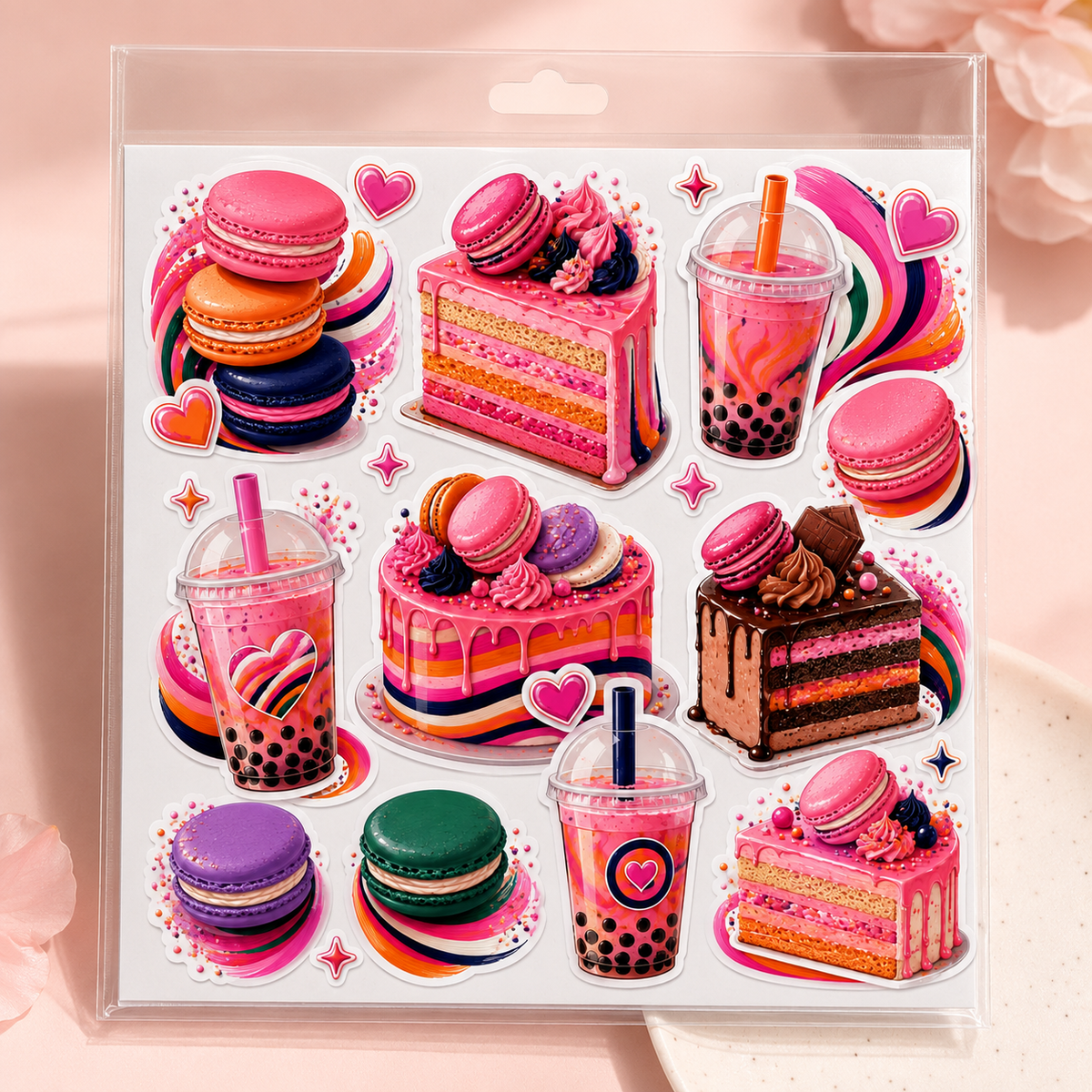 Sweet Treats and Boba sticker set in retail packaging