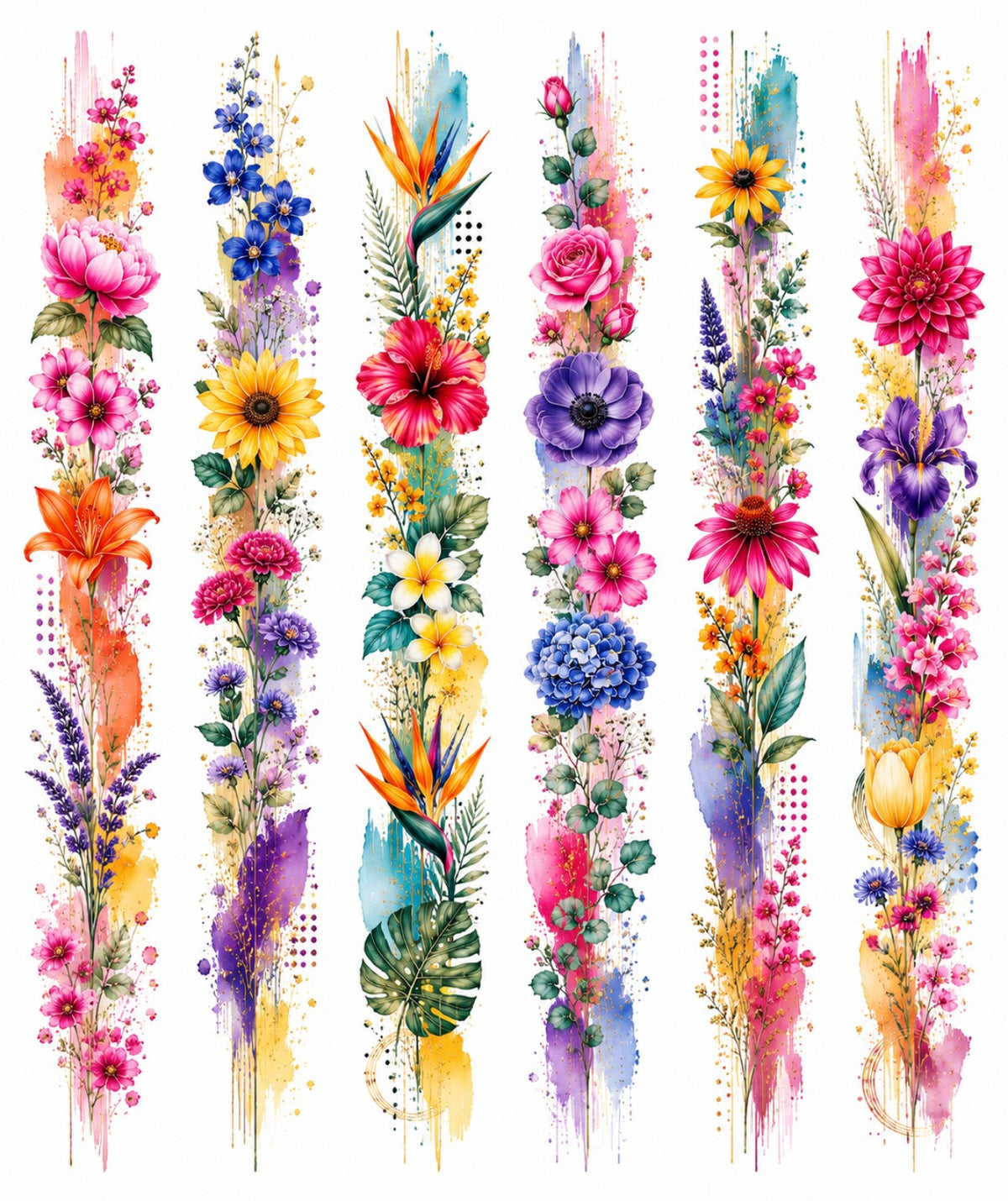 Tropical Blooms watercolour border sticker sheet design