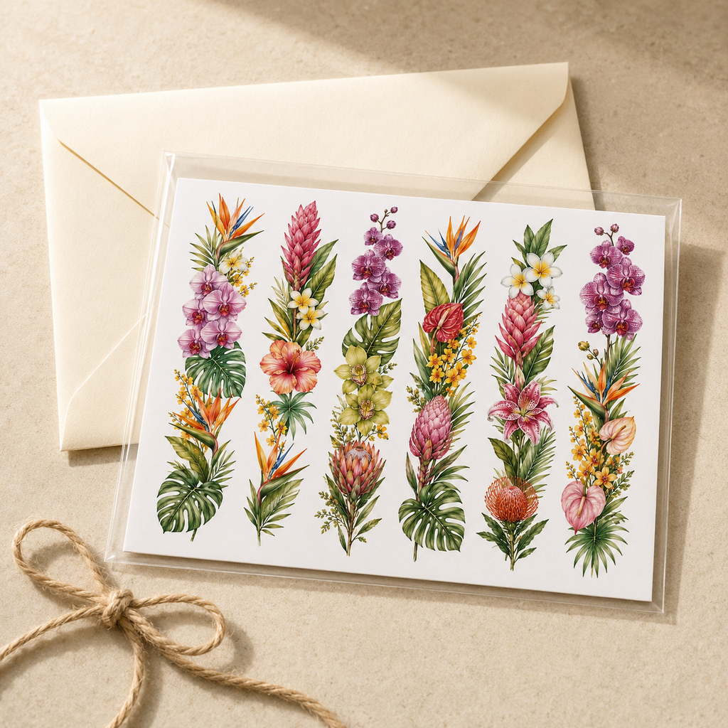 Tropical botanical border sticker sheet in a simple clear protective sleeve
