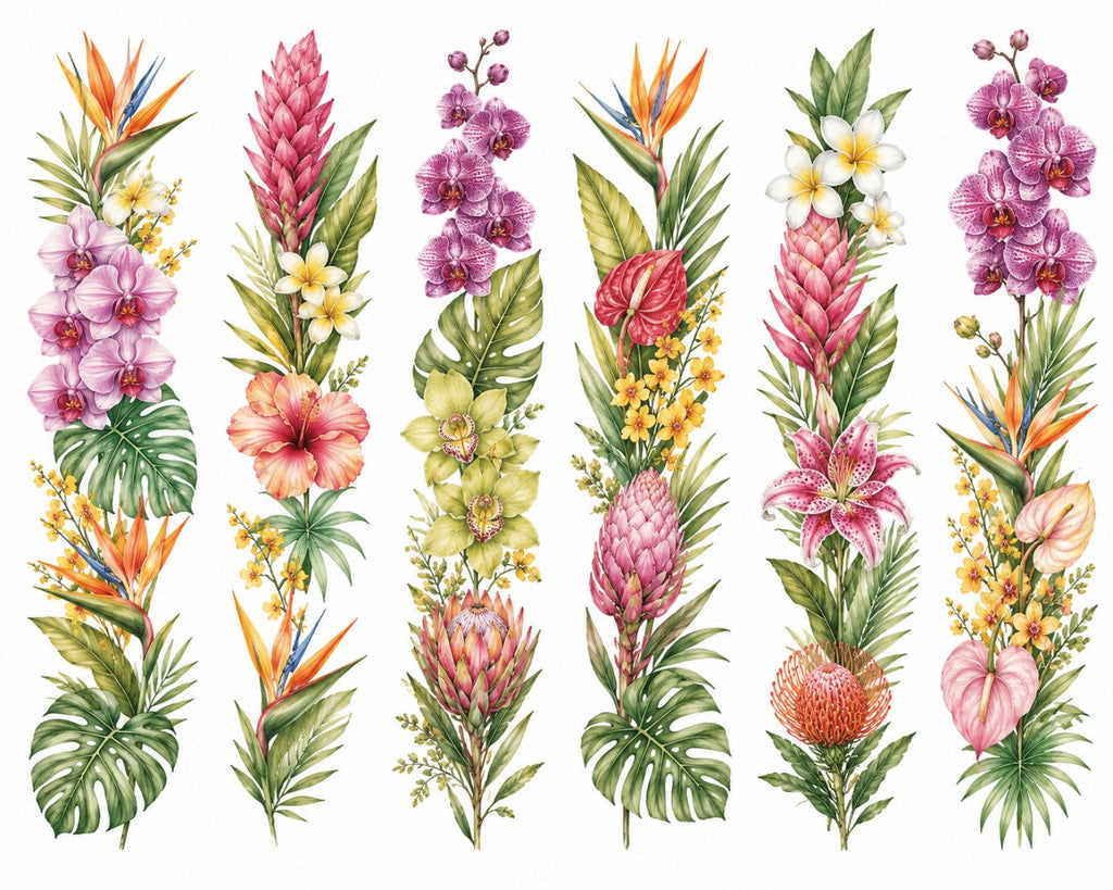 Tropical Botanicals watercolour border sticker sheet design