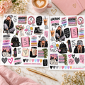 Urban Pastel Rebel two-sheet sticker set styled with a blush journal, gold pen and flowers on ivory marble