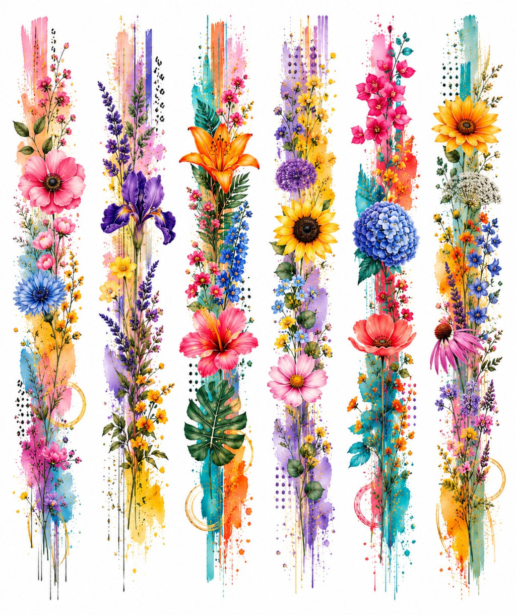 Vivid Florals watercolour border sticker sheet design
