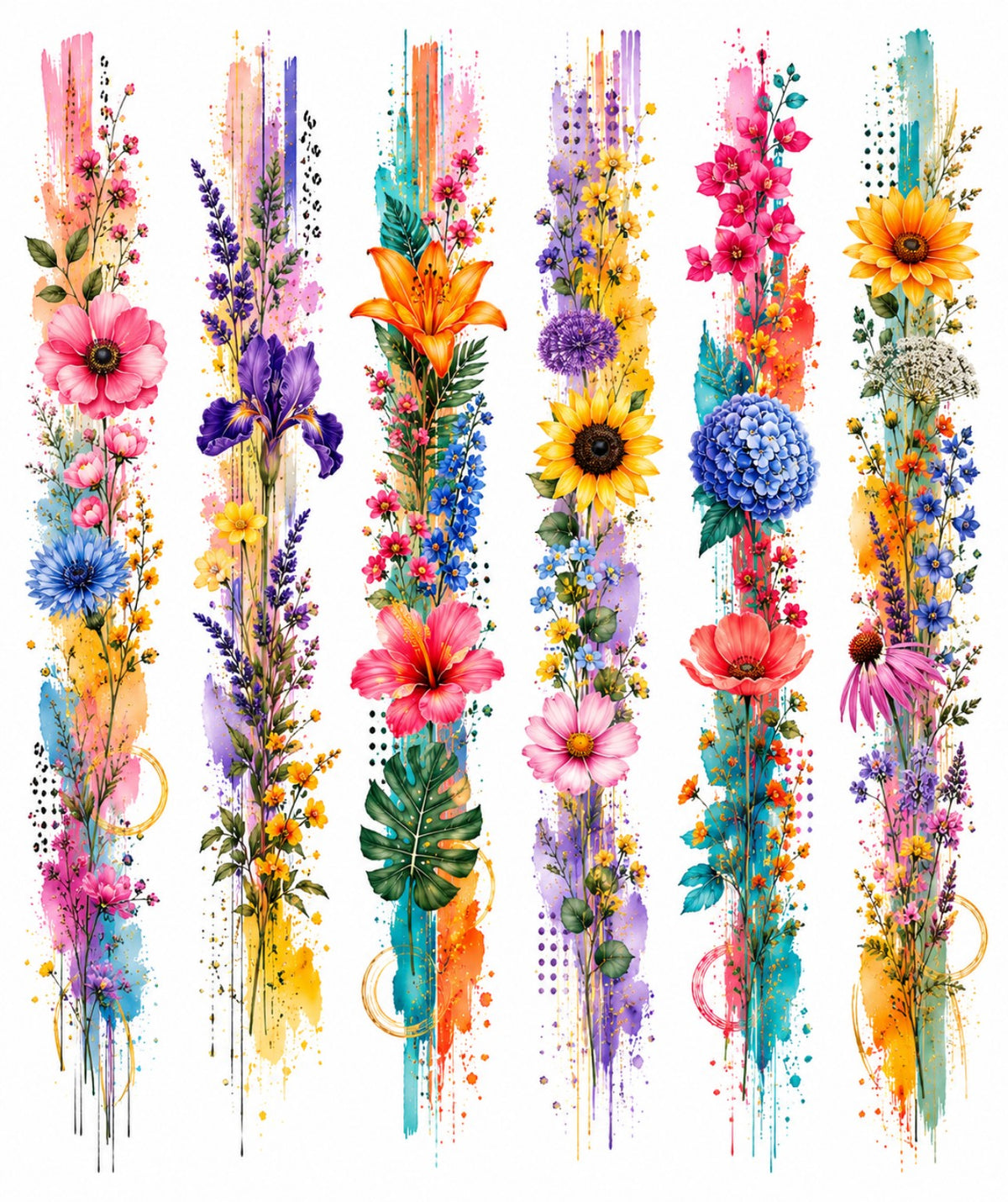 Vivid Florals watercolour border sticker sheet design