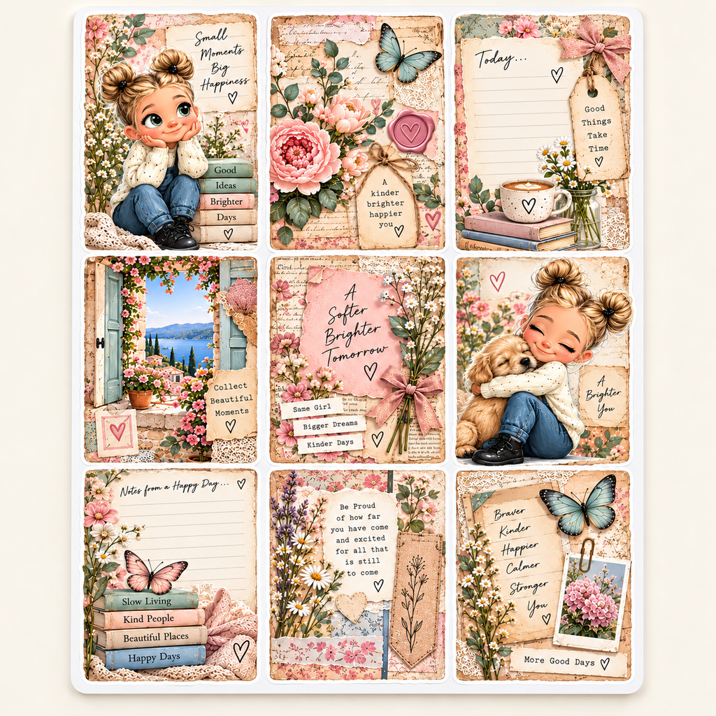 Whimsical Little Moments – Journal Page Sticker Sheets — closeup sticker sheet lifestyle view