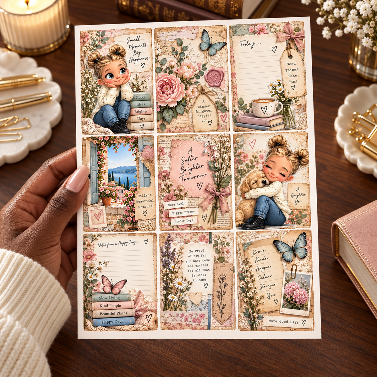 Whimsical Little Moments – Journal Page Sticker Sheets — hand sticker sheet lifestyle view