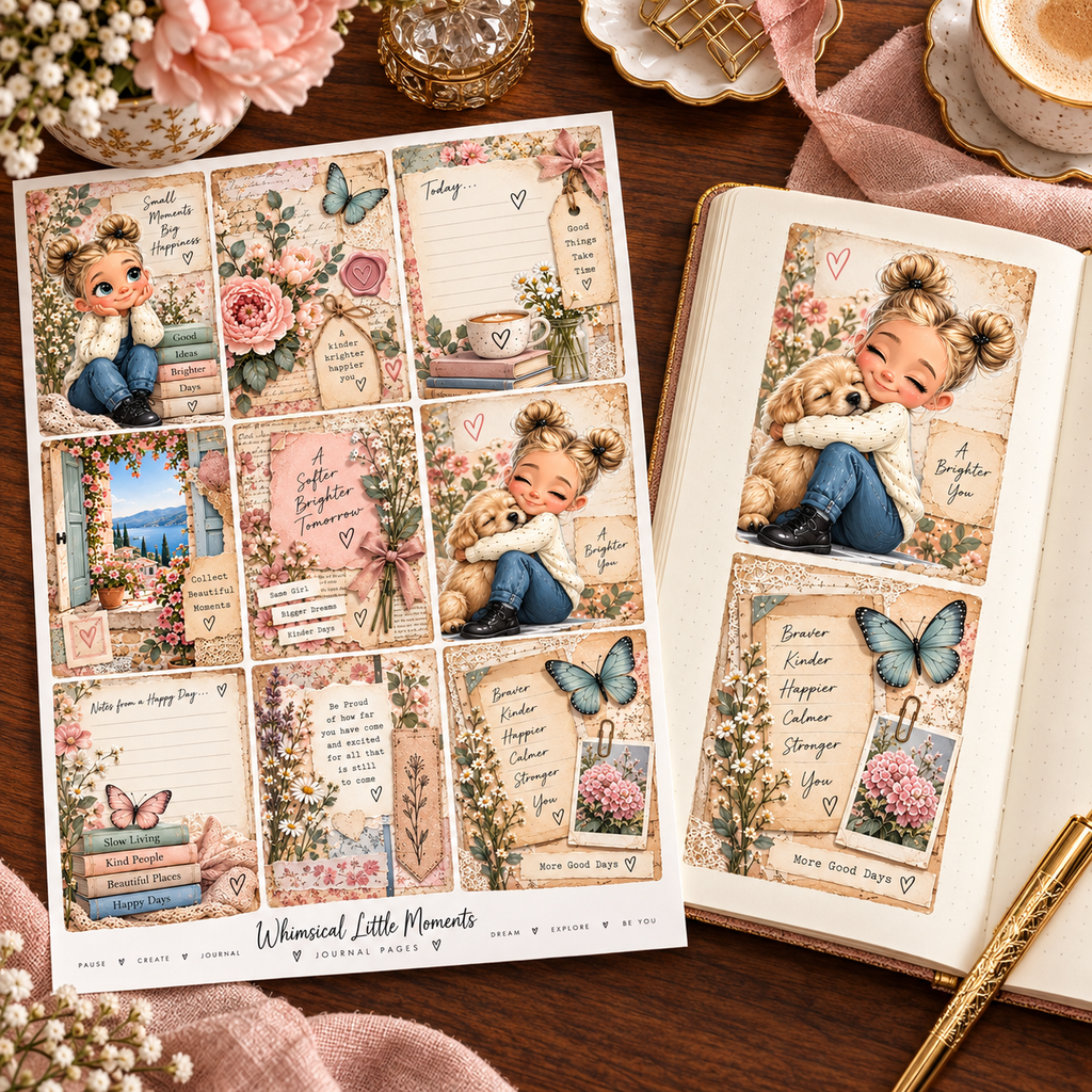 Whimsical Little Moments – Journal Page Sticker Sheets — journal sticker sheet lifestyle view